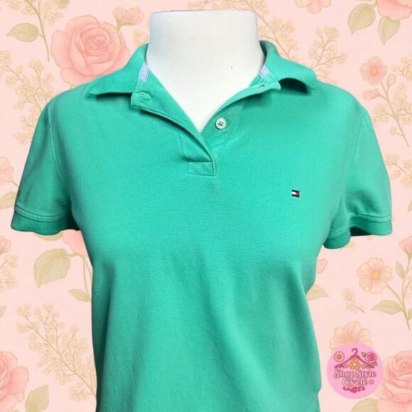 Tommy Hilfiger Green Polo Shirt S/P Casual Preppy Retro - Picture 2 of 8